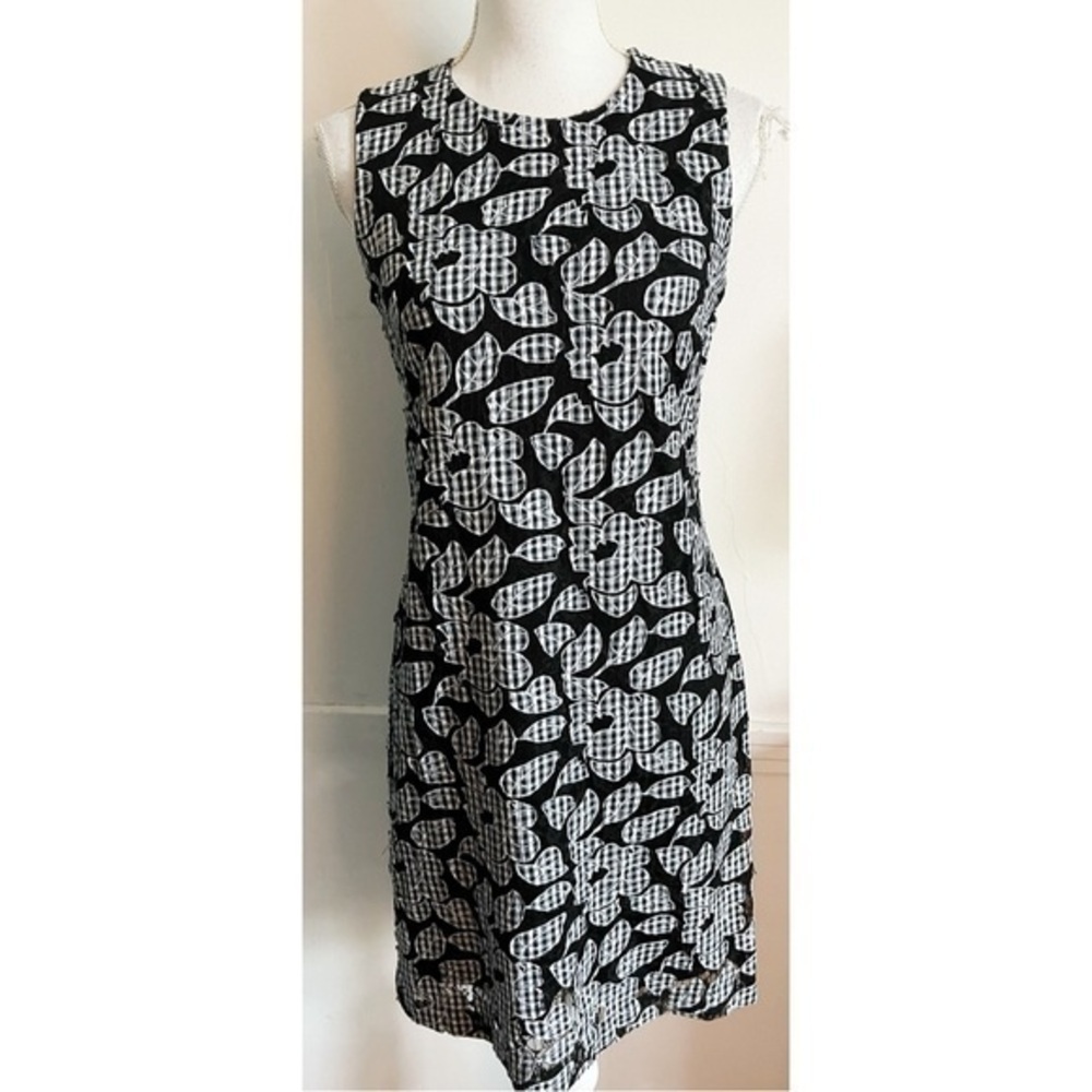 Karl Lagerfeld • Black with Blue Gingham Floral Pattern Dress